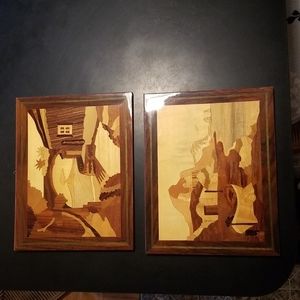 (2) INLAYED wood Pictures